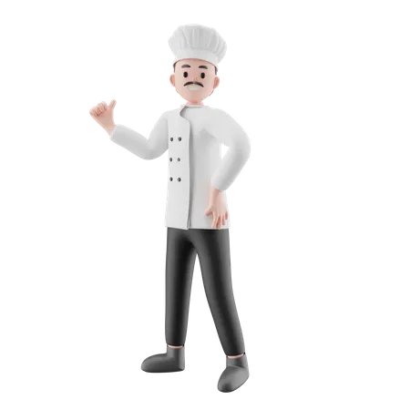 Chef masculino apontando a mão para algo  3D Illustration