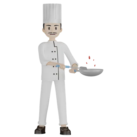 Chef masculino cozinhando algo  3D Illustration