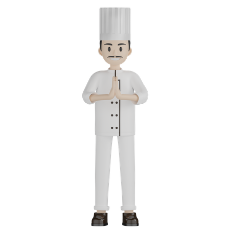 Chef masculino em pé com namastê  3D Illustration