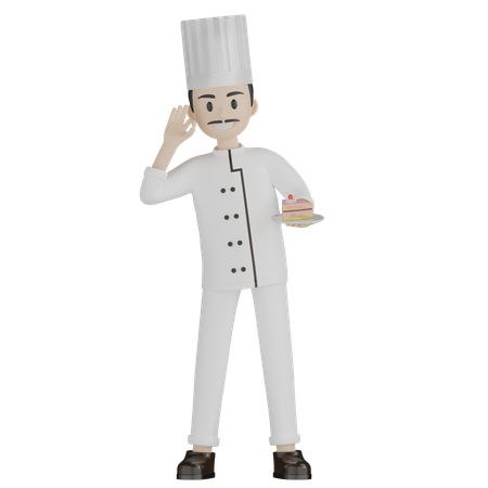 Chef masculino mostrando pastelaria  3D Illustration