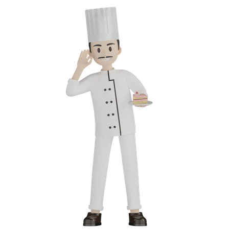 Chef masculino mostrando pastelaria  3D Illustration