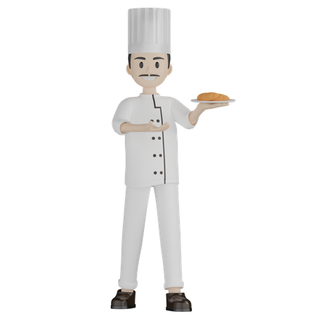 Chef masculino mostrando o prato de pão  3D Illustration