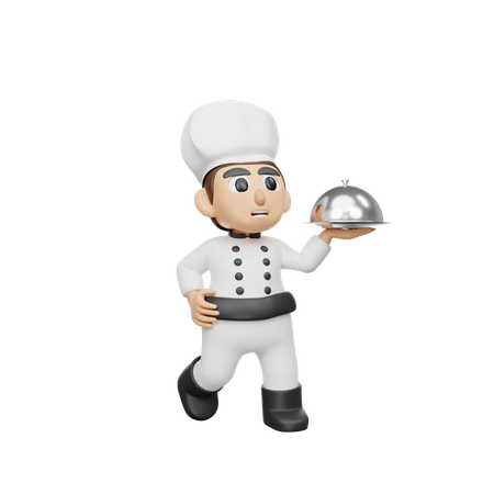 Chef masculino segurando cloche  3D Illustration