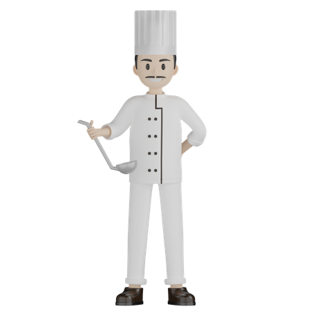 Chef masculino segurando a concha  3D Illustration