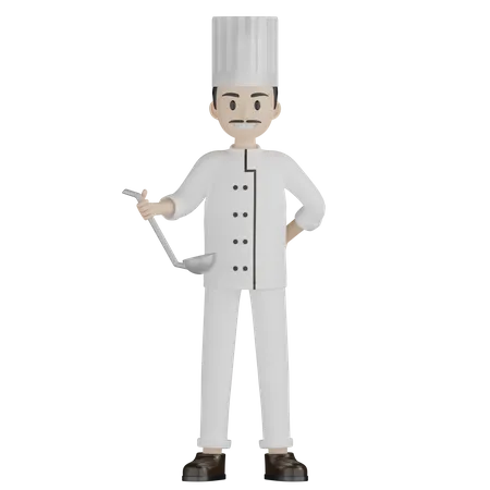 Chef masculino segurando a concha  3D Illustration