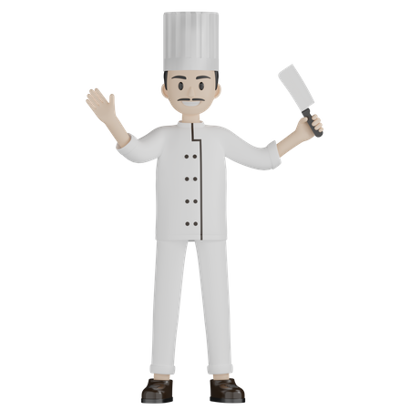 Chef masculino segurando uma faca  3D Illustration