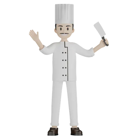 Chef masculino segurando uma faca  3D Illustration