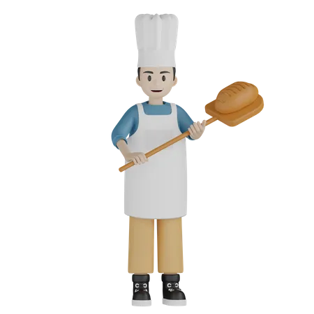 Chef masculino segurando pão para assar  3D Illustration