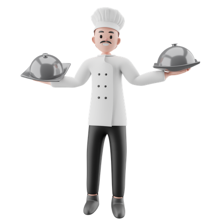 Chef masculino servindo comida  3D Illustration