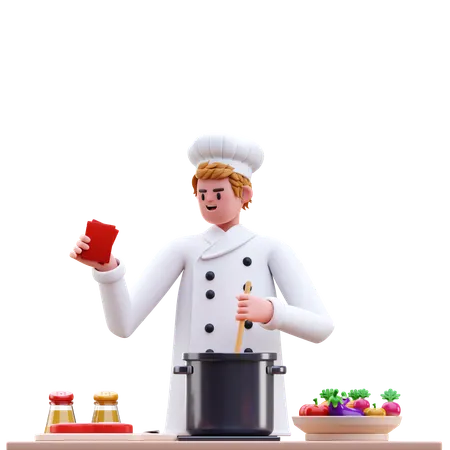 Chef masculin cuisinant dans la cuisine  3D Illustration