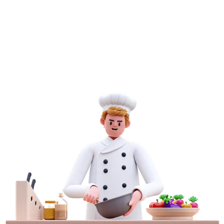 Chef masculin cuisinant dans la cuisine  3D Illustration