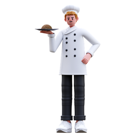 Chef masculin servant du riz frit  3D Illustration