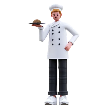 Chef masculin servant du riz frit  3D Illustration