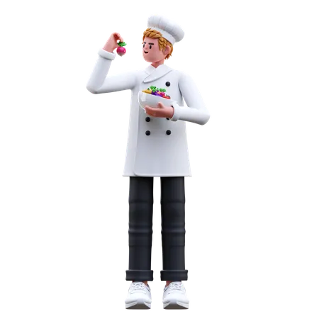 Chef masculin tenant des légumes  3D Illustration