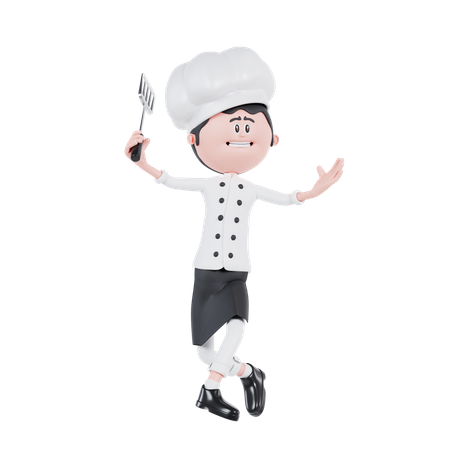 Chef Is Dancing  3D Illustration