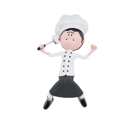 Chef Is Jumping And Happy  3D Illustration