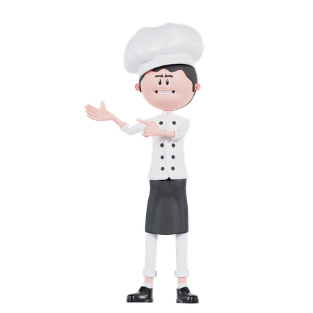 Chef Is Pointing And Presentation  3D Illustration