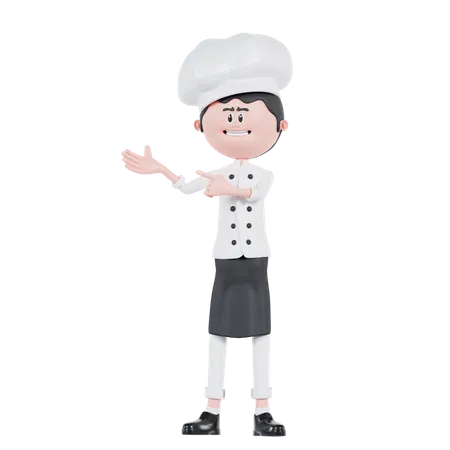 Chef Is Pointing And Presentation  3D Illustration