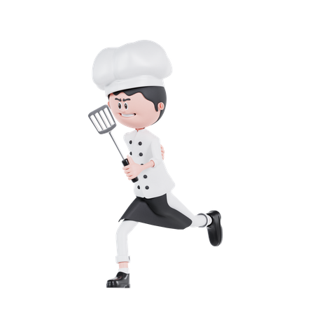 Chef Is Running  3D Illustration