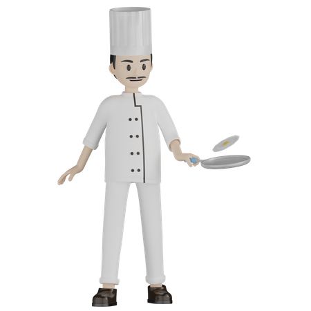 Chef Making Omelette  3D Illustration