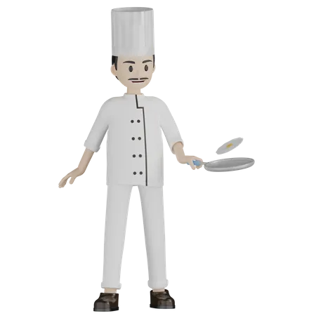 Chef Making Omelette  3D Illustration