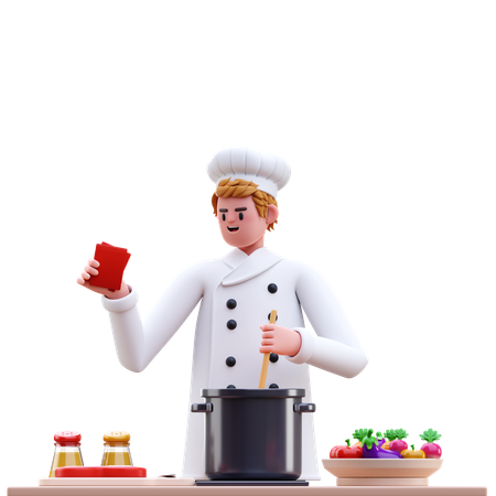 Chef masculino cozinhando na cozinha  3D Illustration