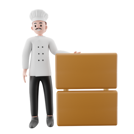 Chef masculino mostrando el tablero del menú  3D Illustration
