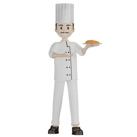 Chef masculino mostrando plato de pan  3D Illustration