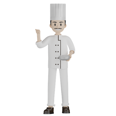 Chef masculino mostrando tazón  3D Illustration