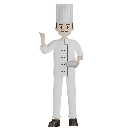 Chef masculino mostrando tazón  3D Illustration