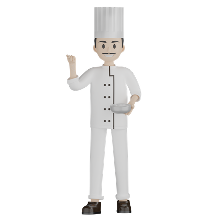 Chef masculino mostrando tigela  3D Illustration