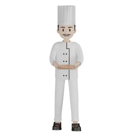 Chef masculino preparado pizza  3D Illustration