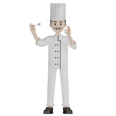 Chef masculino probando comida  3D Illustration