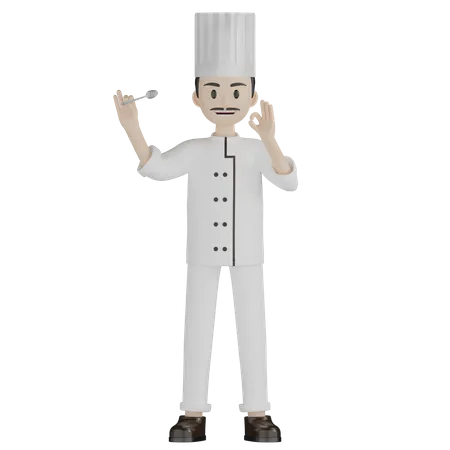 Chef masculino probando comida  3D Illustration