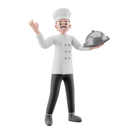 Chef masculino segurando bandeja  3D Icon