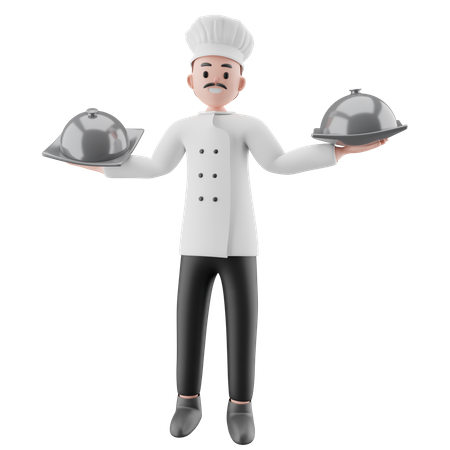 Chef masculino servindo comida  3D Icon
