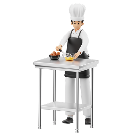 Chef mezcla huevos  3D Illustration