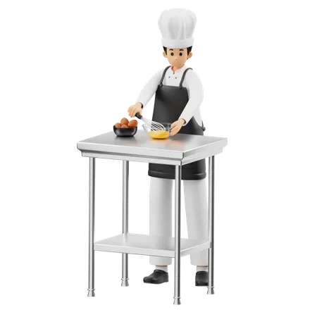 Chef mistura ovos  3D Illustration