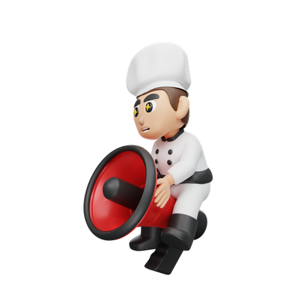 Chef montando megafone  3D Illustration