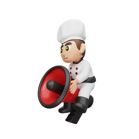 Chef montando megafone  3D Illustration