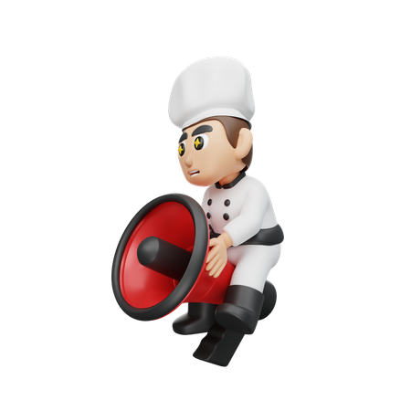 Chef montando megáfono  3D Illustration