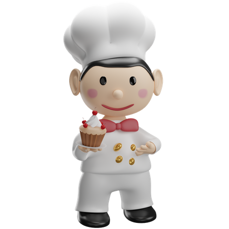 Chef montrant un délicieux cupcake  3D Illustration