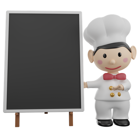 Chef montrant le tableau de menu  3D Illustration