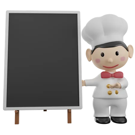 Chef montrant le tableau de menu  3D Illustration