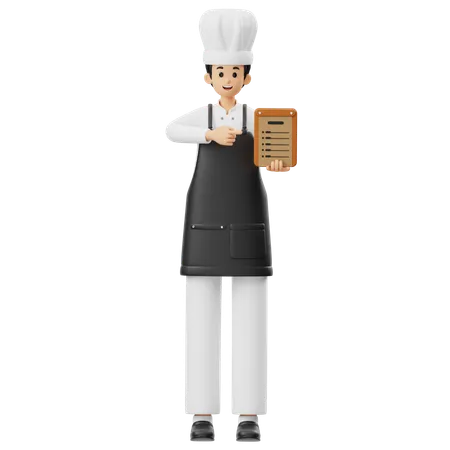 Chef mostra cardápio  3D Illustration