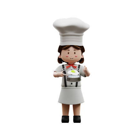 Chef Feminina Com Ovo Frito  3D Illustration