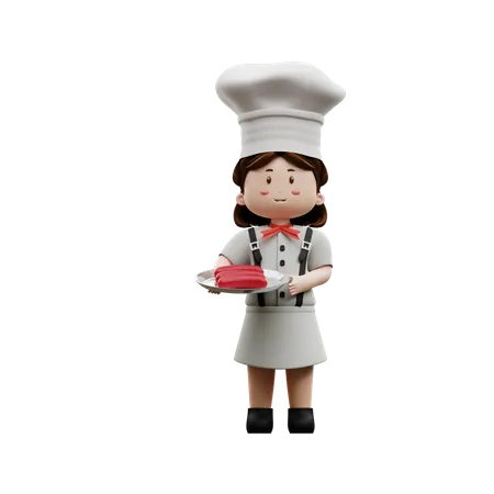 Chef feminina com salsicha  3D Illustration