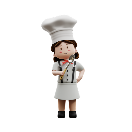 Chef feminina segurando uma colher  3D Illustration