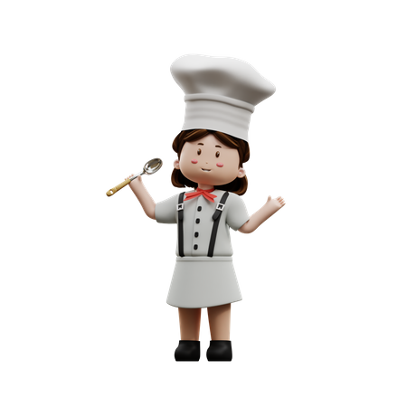 Chef feminina segurando uma colher  3D Illustration