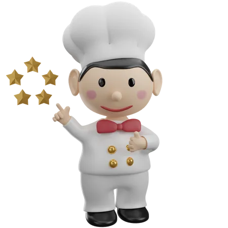 Chef Com Polegares Para Cima E Ilustracao 3 D De Cinco Estrelas 3D Illustration